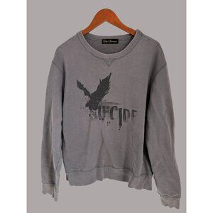 YOKO DEVEREAUX Suicide Eagle Graphic Gray Cotton Crewneck Sweatshirt